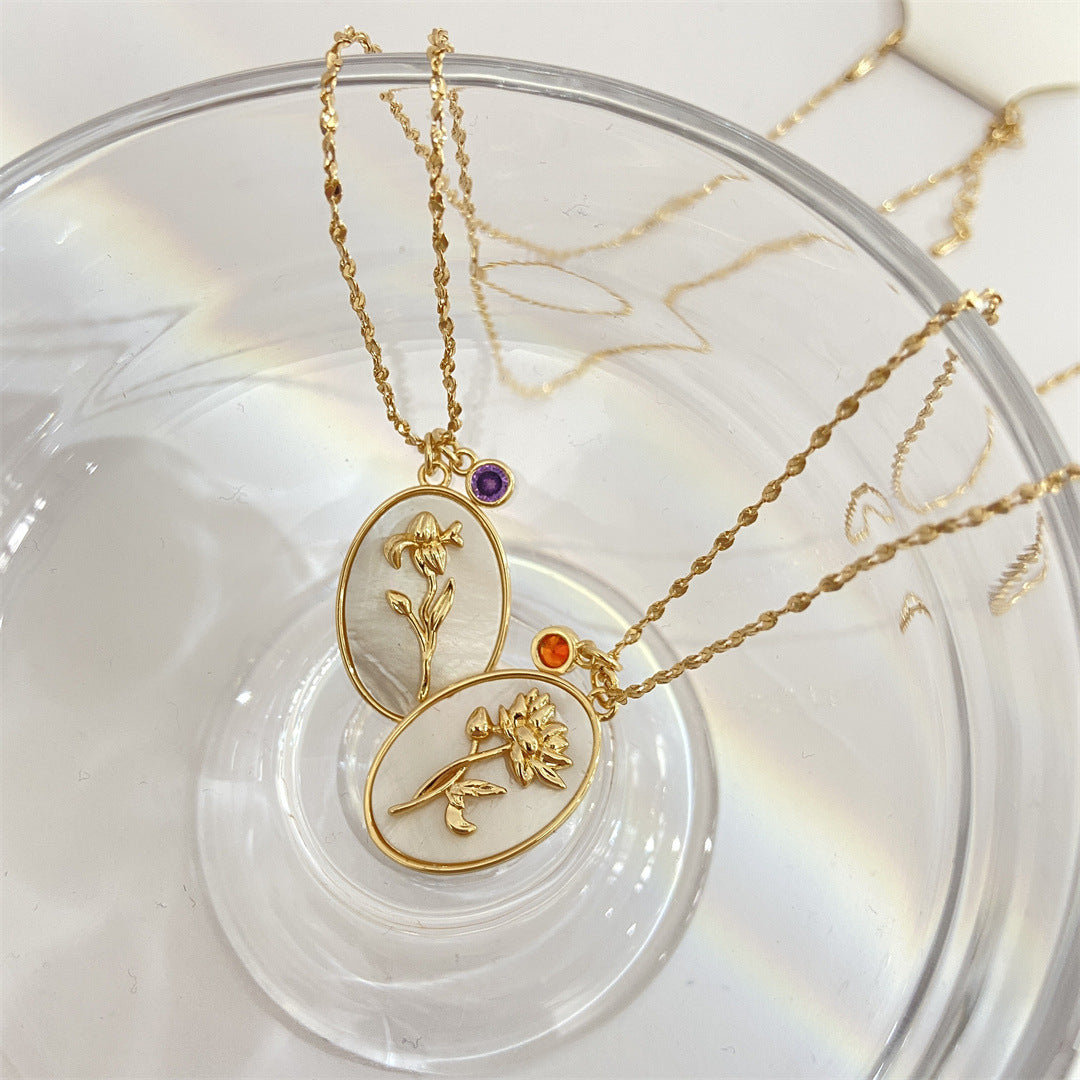 Wholesale Retro December Flower Oval Clavicle Gold Plated Necklace